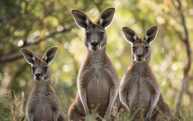 Kangaroo family in the forest. Generative AI