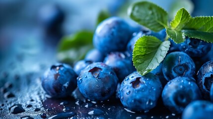 Generative AI : Blueberry. Fresh organic berries macro. Fruit background