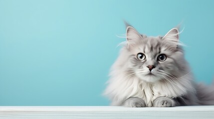 Generative AI : Fluffy kitty looking at camera on background