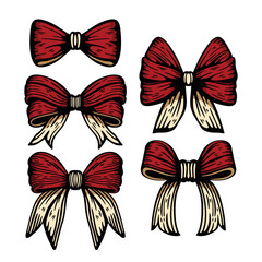 Set of vintage style bows and bow-ties. Celebration collection of decorations. Vector elements.