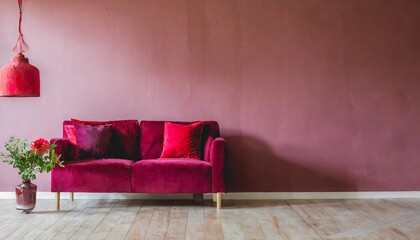 viva magenta pink red living room interior for valentine 3d rendering