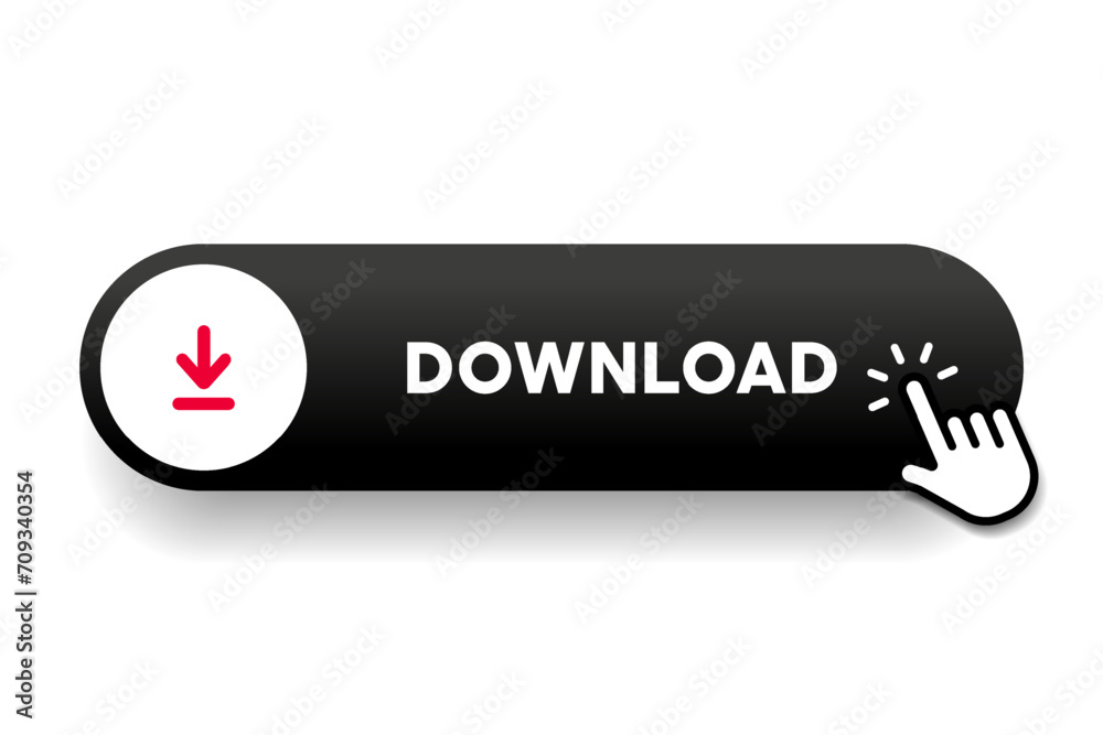 Fototapete 3D download button icon. Upload icon. Down arrow bottom side symbol. Click here button. Save cloud icon push button for UI UX, website, mobile application.