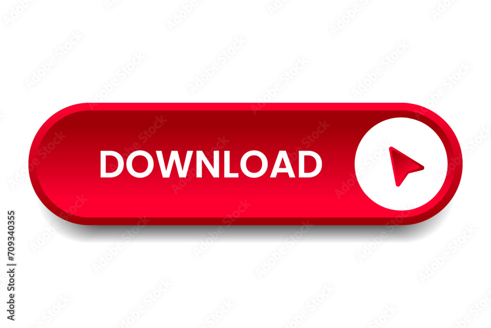 Poster 3D download button icon. Upload icon. Down arrow bottom side symbol. Click here button. Save cloud icon push button for UI UX, website, mobile application.