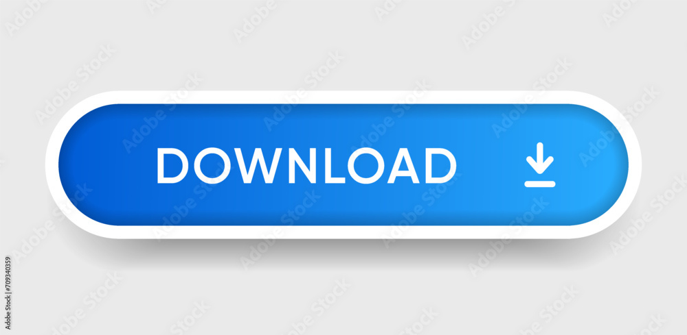 Aufkleber 3D download button icon. Upload icon. Down arrow bottom side symbol. Click here button. Save cloud icon push button for UI UX, website, mobile application.
