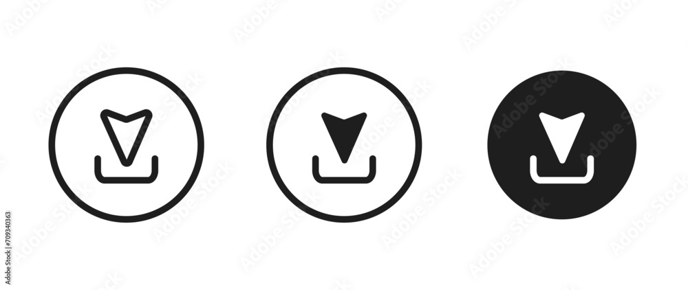 Poster 3D download button icon. Upload icon. Down arrow bottom side symbol. Click here button. Save cloud icon push button for UI UX, website, mobile application.