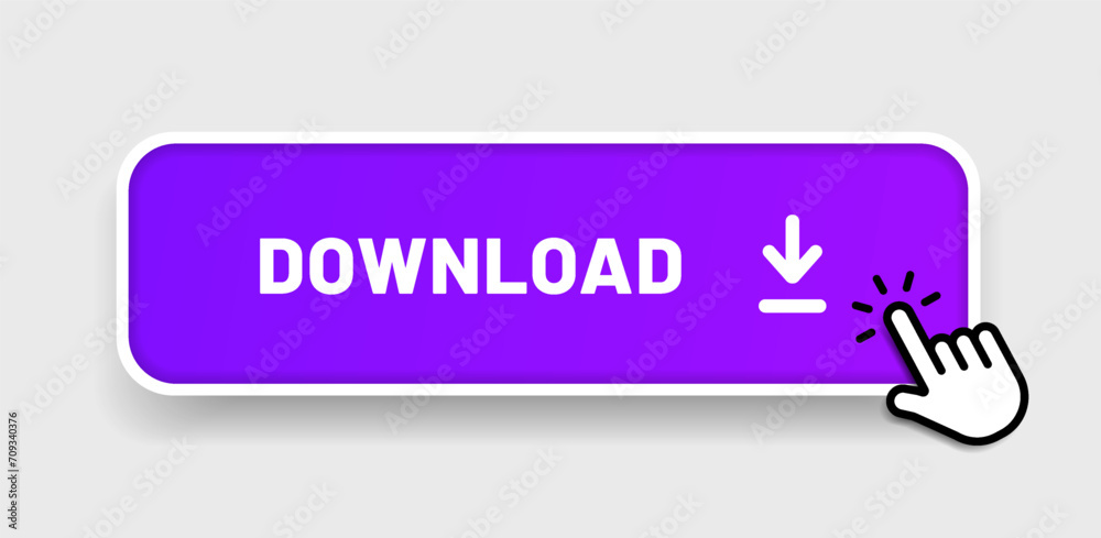 Poster 3D download button icon. Upload icon. Down arrow bottom side symbol. Click here button. Save cloud icon push button for UI UX, website, mobile application.