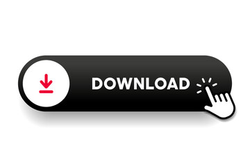 3D download button icon. Upload icon. Down arrow bottom side symbol. Click here button. Save cloud icon push button for UI UX, website, mobile application.