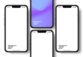 Fototapeta premium Realistic smartphone mockup. Mobile phone vector with isolated on white background. Device front view. 3D mobile phone with shadow. Realistic, high quality smart phone mockup for ui ux presentation.