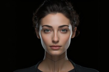 Woman transforming into virtual human using AI.