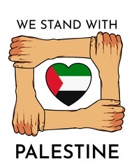 holding hands and a heart-shaped Palestinian flag
