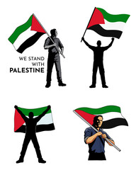 various kinds of gestures silhouette of a man holding a Palestinian flag