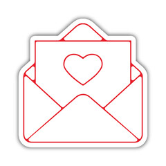 Pictogramme icone et symbole saint valentin amour love coeur enveloppe rouge relief