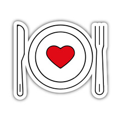 Pictogramme icone et symbole saint valentin amour repas diner rouge et noir relief