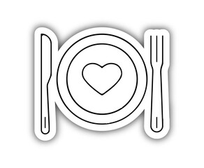 Pictogramme icone et symbole saint valentin amour repas diner relief
