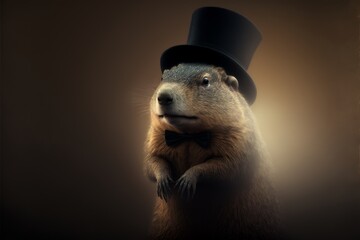 A groundhog wearing a top hat.  - obrazy, fototapety, plakaty