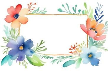 Naklejka na ściany i meble Watercolor floral frame with place for text.