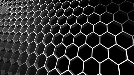 Generative AI image of A simple empty white hexagon net on a black background