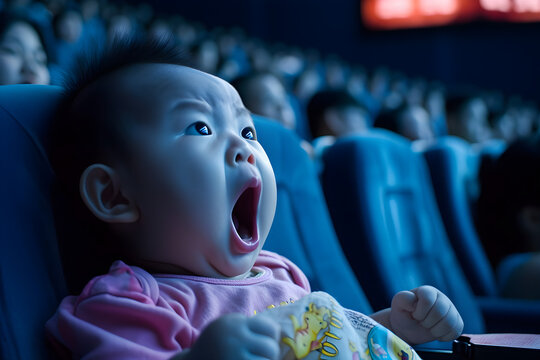 Asian baby in cinema terrified reaction