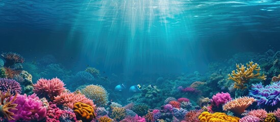 Fototapeta na wymiar Vibrant and scenic underwater scene with corals in tropical sea.