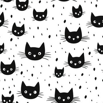 Seamless pattern simple pattern with face cat black and white