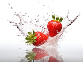 Fresh Strawberries splashing through clean water