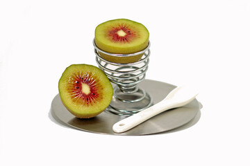 close up of a slice of kiwi rouge