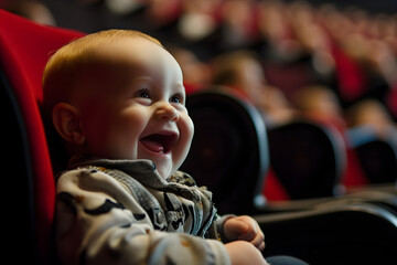 happy baby in cinema watching movie