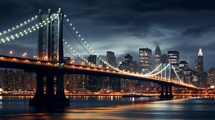 Fototapeta na wymiar Generative AI image of city bridge at night