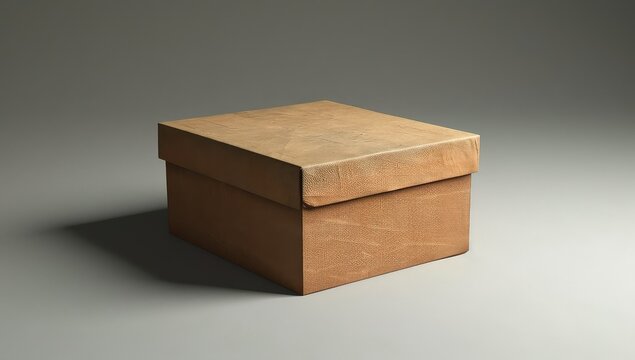 Empty cardboard box with lid on gray background. Design template