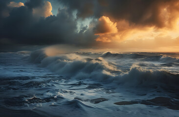 Fototapeta premium Dramatic Ocean Sunset with Crashing Waves