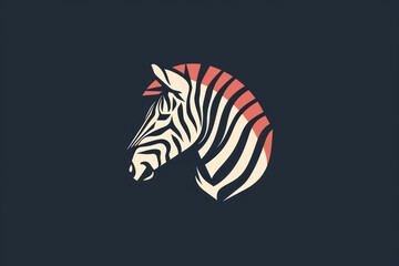 Zebra head illustrated as a flat, two-color logo for branding, marketing, company or startup marking, isolated on a solid background - obrazy, fototapety, plakaty