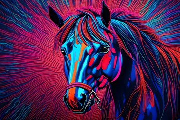 Neon-infused pop art portrayal of a horse