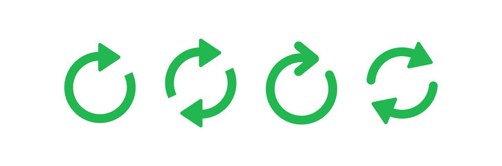 Refresh icon set. Arrow rotation circle. Sync repeat and reload arrow icon. Green recycling, recycle icon with two arrows