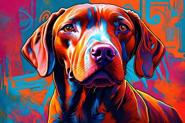 neon Vizsla dog portrait with bold and dynamic pop art