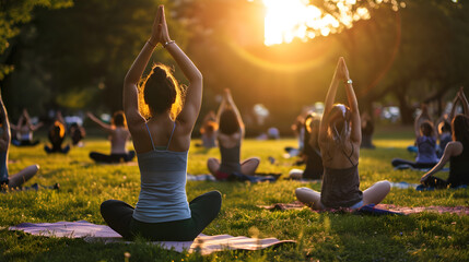 Group yoga in the park
