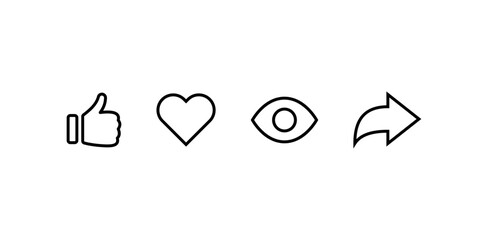Like, comment, share icon button. social media notification icons set , heart love and thumb up icons , eye views icon - social network post reactions icon collection set. Vector illustration - obrazy, fototapety, plakaty