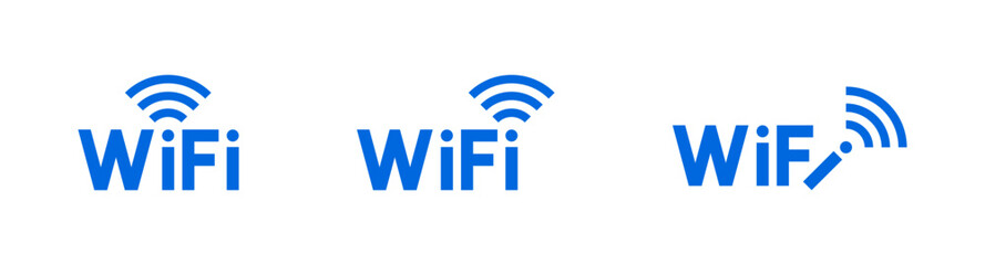 Free wifi icon logo set. Wireless internet connection icon. Wi-fi signal symbol. Blue wifi vector icon