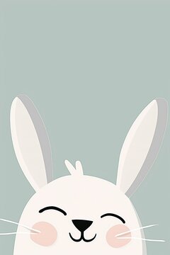 Generative AI image of cute minimalist bunny smiling peeking over the bottom of the image