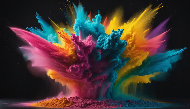 Colorful powder explosion on dark background