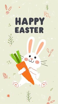 Generative AI image of buddy with carrot, text "HAPPY EASTER"