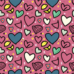 Vector bright pattern with hearts on lilac background 
for Valentine's day. Love. 
Fashion ornament for women clothing, fabric, 
textile, paper, notepad, card, packaging.
