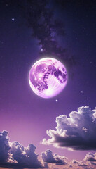 Fototapeta na wymiar Enchanted Purple Moonlit Sky Phone Wallpaper