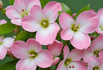 Pink periwinkle blossoms.