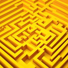 Abstract folded paper effect. Bright colorful yellow background. Maze made of paper. 3d rendering