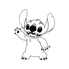 Stitch Designs, silhouette cute cartoon character, black and white, coloring pages