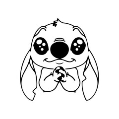 Stitch Designs, silhouette cute cartoon character, black and white, coloring pages