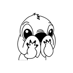 Stitch Designs, silhouette cute cartoon character, black and white, coloring pages