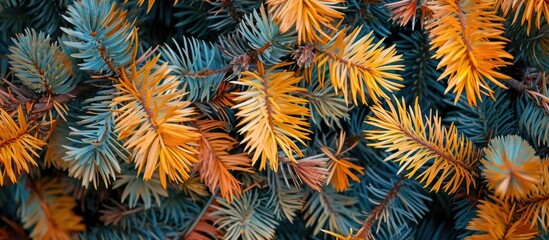 Colored Japanese larch (HDR) leaves. - obrazy, fototapety, plakaty