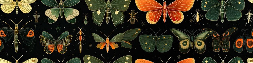 Moths and Butterflies in Vintage Entomology Collection Style - obrazy, fototapety, plakaty