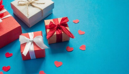 3d rendering of gift boxes on blue background minimal scene valentine